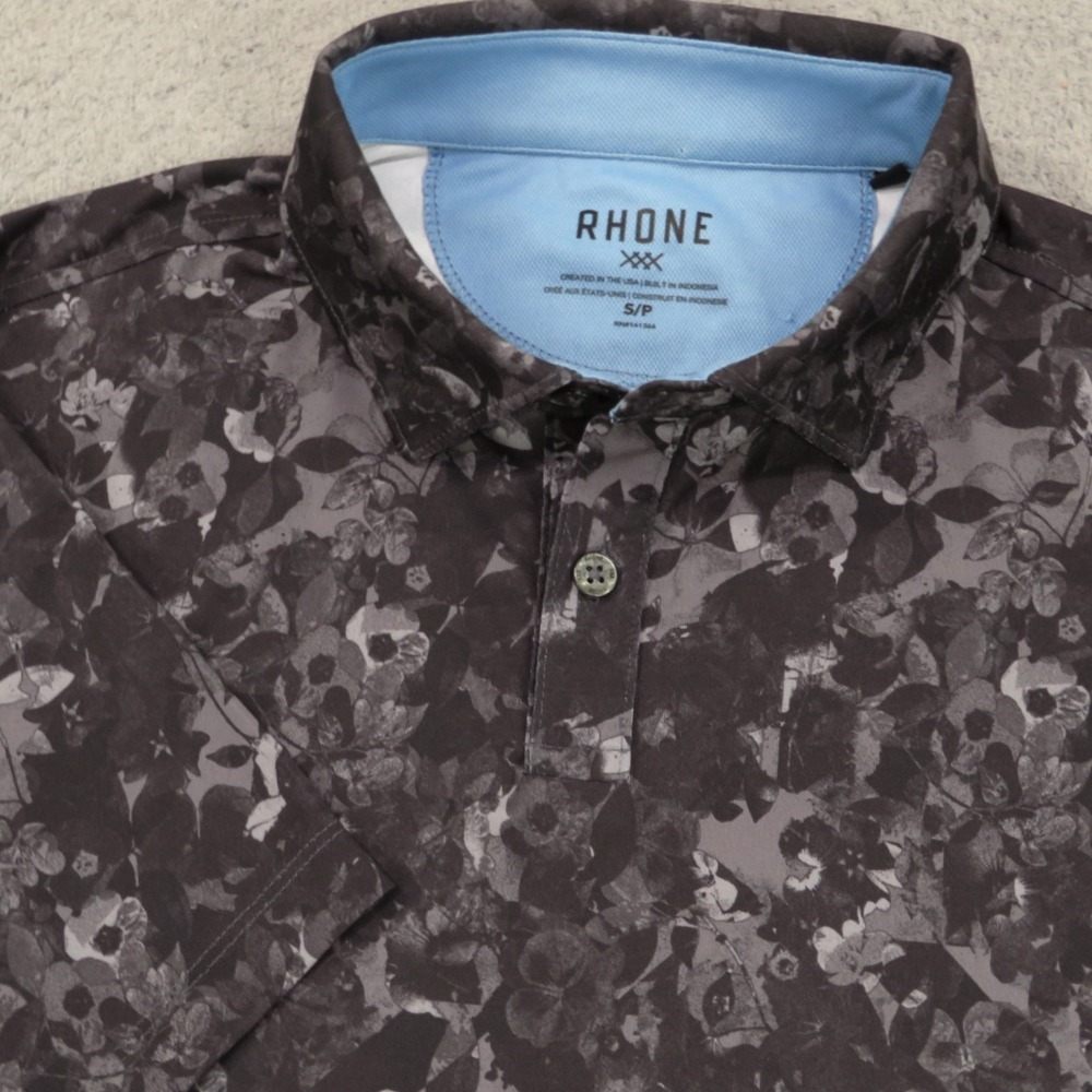 Rhone Mens Camo Floral Sport Golf Performance Polo Shirt Gray Small 101449